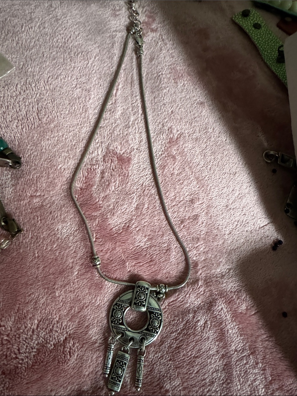 Silver Boho Pendant Necklace with Ornamental Dangles